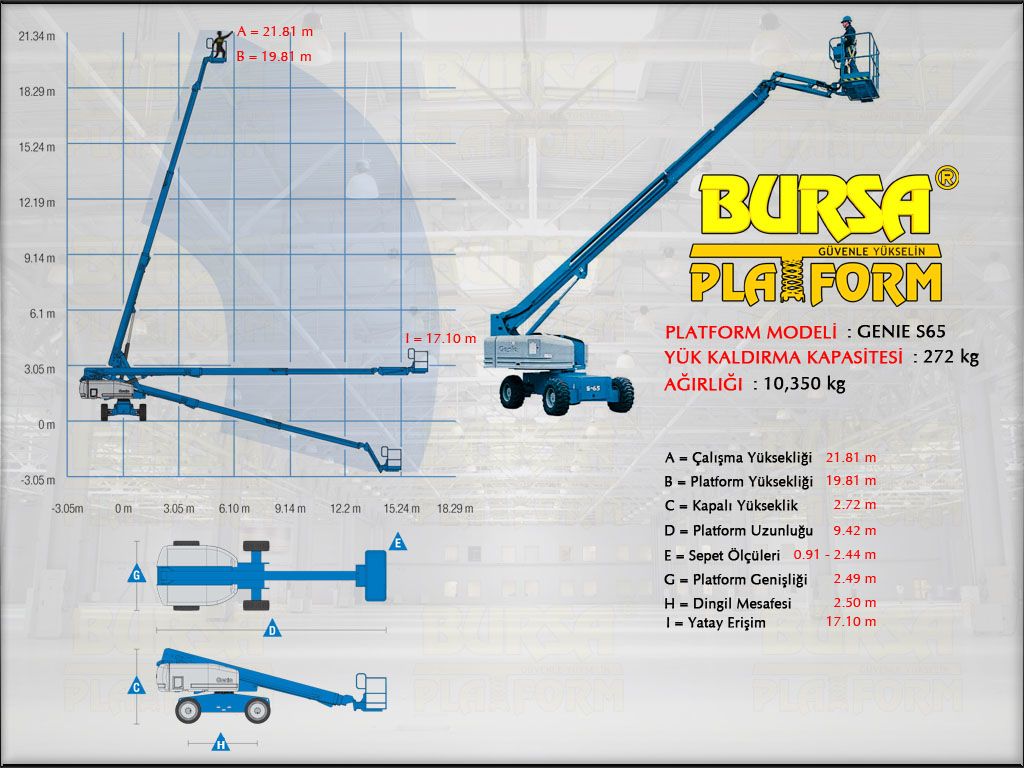 TELESKOPİK PLATFORM - 21 Metre S65 Teleskopik Platform